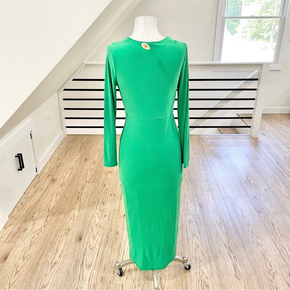NWOT L Long sleeve v neck bodycon stretchy green midi dress - Picture 4 of 7